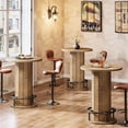 thumbnail image 5 of Finmind 39.4" Round Bar Table, Wood Bistro Pub Table with Metal Ring Footrest for Dining, Coffee & Small Spaces, Light Brown (Table Only), 5 of 6