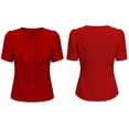 thumbnail image 4 of ClodeEU Women's Short Sleeve Crewneck Pleated Blouse with Ruffle Hem ,Business Casual Office Top Red,Women's Plus XXL, 4 of 8