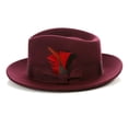 thumbnail image 2 of Ferrecci Burgundy Wool Crushable Fedora with Removable Feather - Unisex, Men’s, Women’s Traveler Hat (Large 59cm-7 3/8), 2 of 3