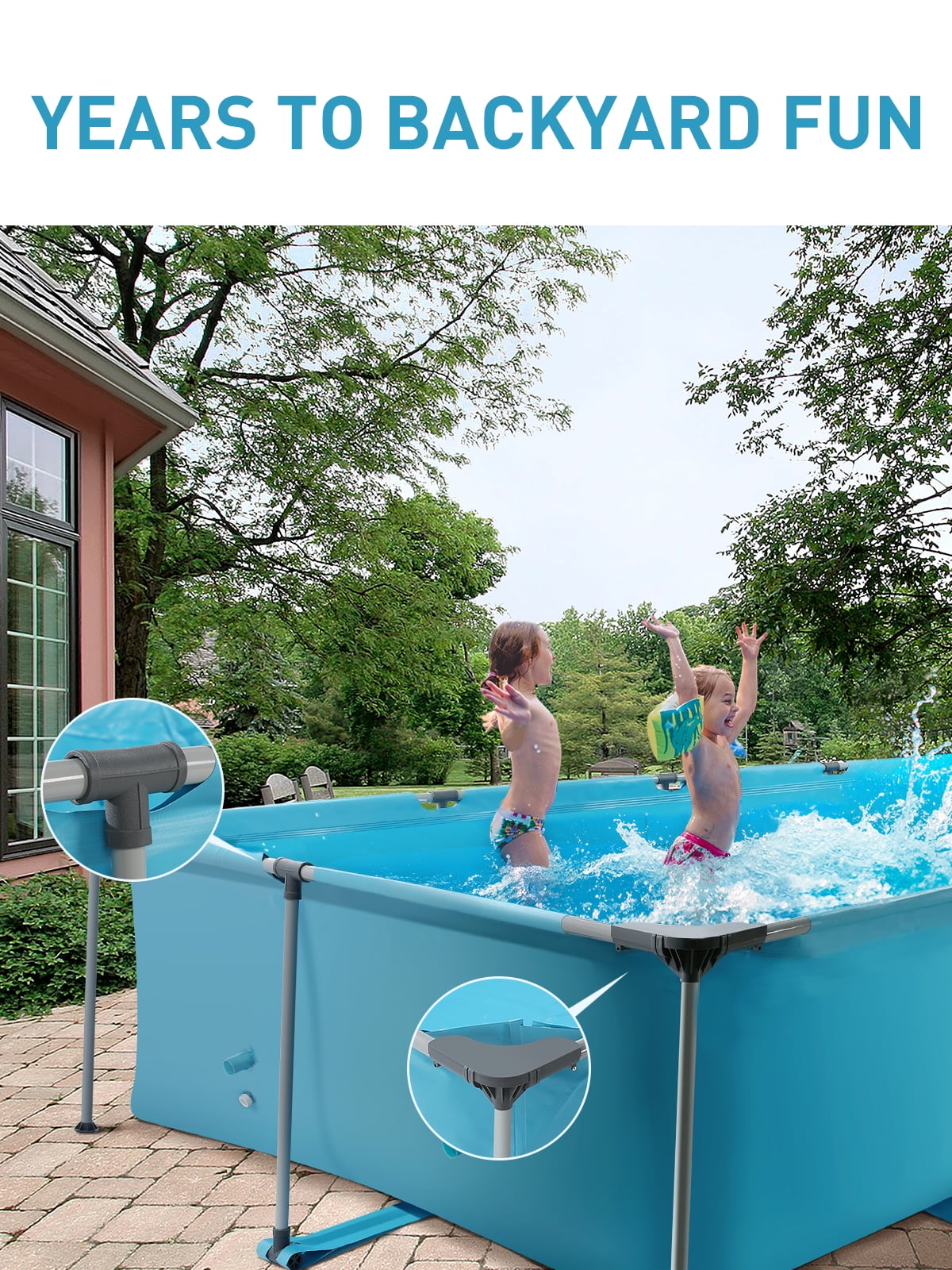 15FT Rectangular Frame Swimming Pool Metal Outdoor Backyard Above Ground Pool Family Adults Splash
