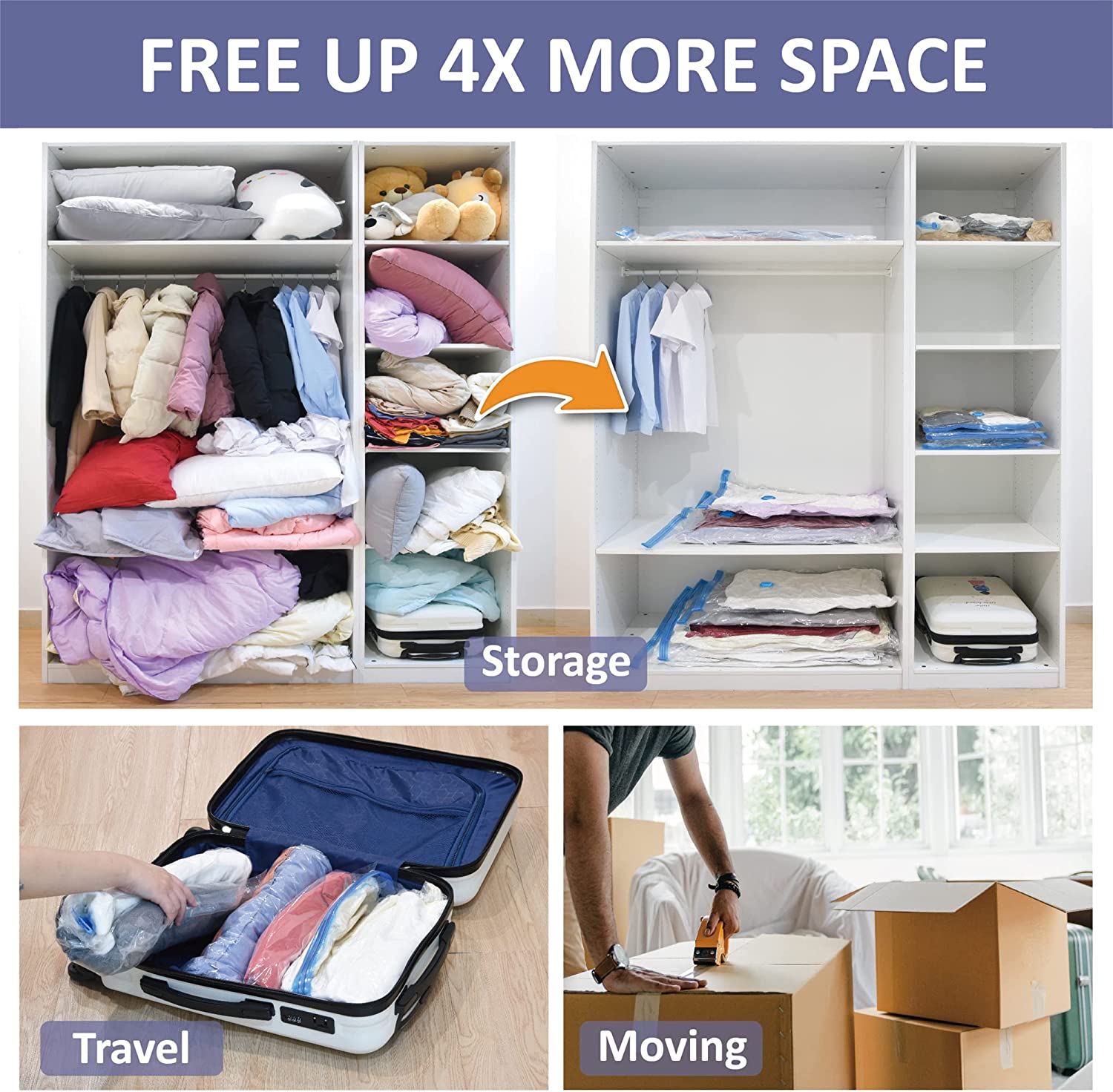 Vacuum Storage Bags, Compression Space Saver Bags for Clothes, Comforters, Blankets, Pillow, Bedding, Sealer Clothing Storage,25 Combo