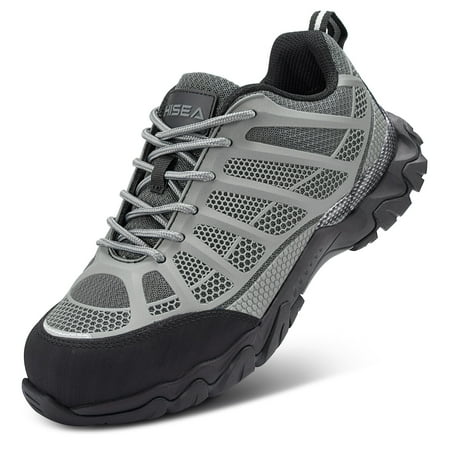 

HISEA Work Shoes for Men Breathable Steel Toe Shoes Slip Resistant EH Industrial & Construction Shoe Grey Size 8