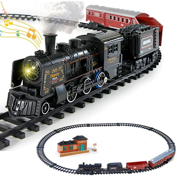 POCO DIVO Metal Classic Train Set, Christmas Tree Decoration Electric Railway Track Toy, Alloy Steam Locomotive Cargo Carriage, Smoke Sound Light Effect, Kids Boys Girls Gifts Adult Collection Model