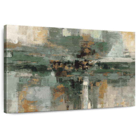 Elephant Stock Morning Fjord Rifle Green Wall Art - Horizontal Canvas Wall Art - Living Room Wall Decor - Abstract Canvas - Green And Gray Decor By Silvia Vassileva - 12" x 8"