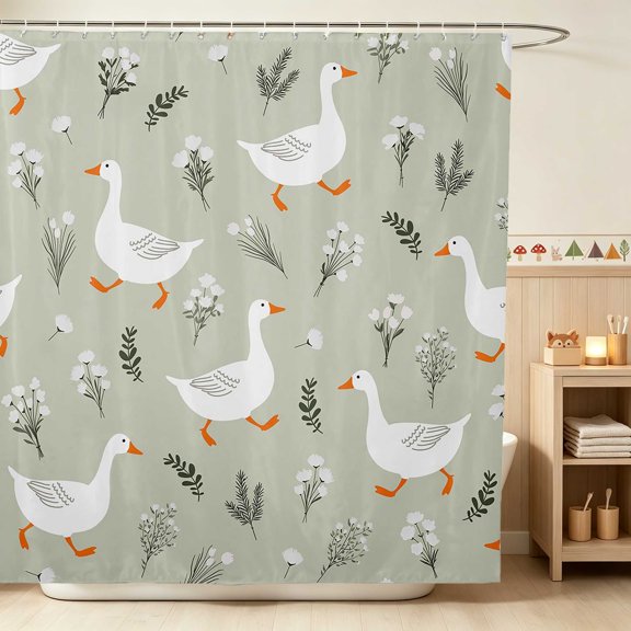 Erosebridal Goose Shower Curtain 72Wx72L for Girls, Sage Wildflowers Waterproof Bathroom Curtain