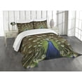 thumbnail image 2 of Ambesonne Colorful Quilted Bedspread Set 3 Pcs, Peacock with Feathers, King Size, Navy Blue Green Brown, 2 of 4