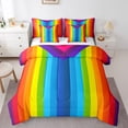 thumbnail image 1 of Rainbow Full Comforter Set - 7 Pieces Bed in a Bag Set,Multicolor Striped Bedding Sets Full with Colorful Triangle Geometry Quilted Comforter,Flat Sheet,Fitted Sheet,Pillowcases, 1 of 5