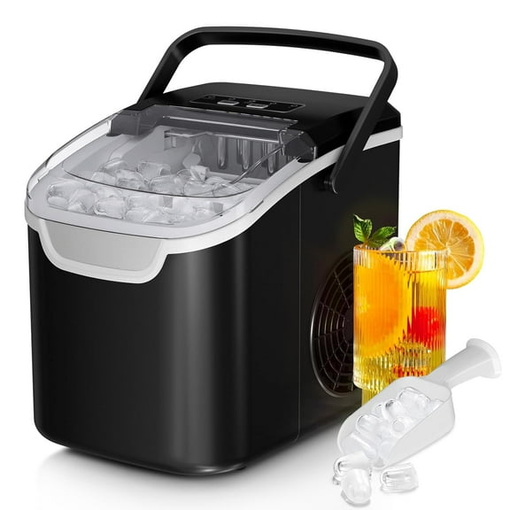Moifoi Countertop Ice Maker Machine, 8 Ice Cubes in 6 mins, 26lb/Day Ice with 2 Sizes- Portable Mini, Energy Saving & Basket/Scoop for Home/Party/Travel/Camping/Bar,Black