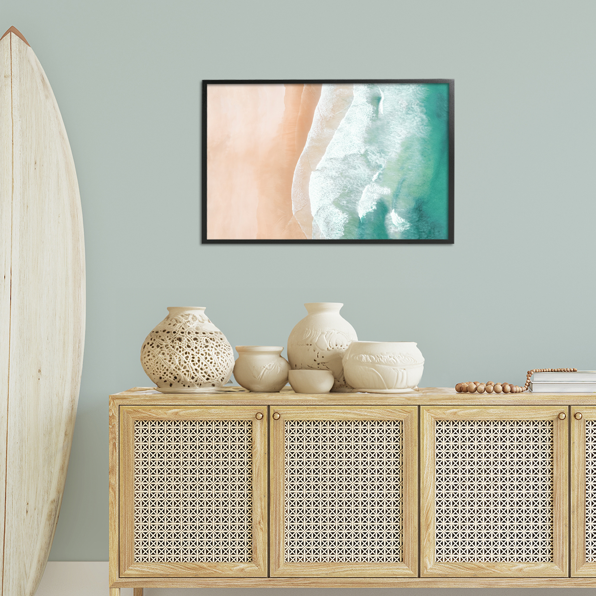 Stupell Industries Aerial Sea Waves Coastal Painting Black Framed Art Print Wall Art, 30 x 20