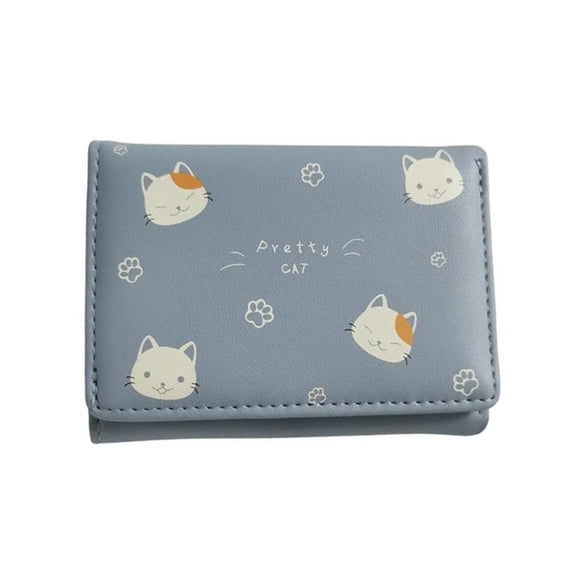 Cute cartoon cat student pu wallet, fashionable three-fold short ladies wallet