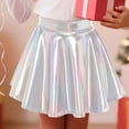 thumbnail image 6 of Girls Flared Skater Skirt Shiny Metallic Elastic Waist Flowy Skorts for Party Holiday Performance Event Kids Skirts 13-14Y, 6 of 7