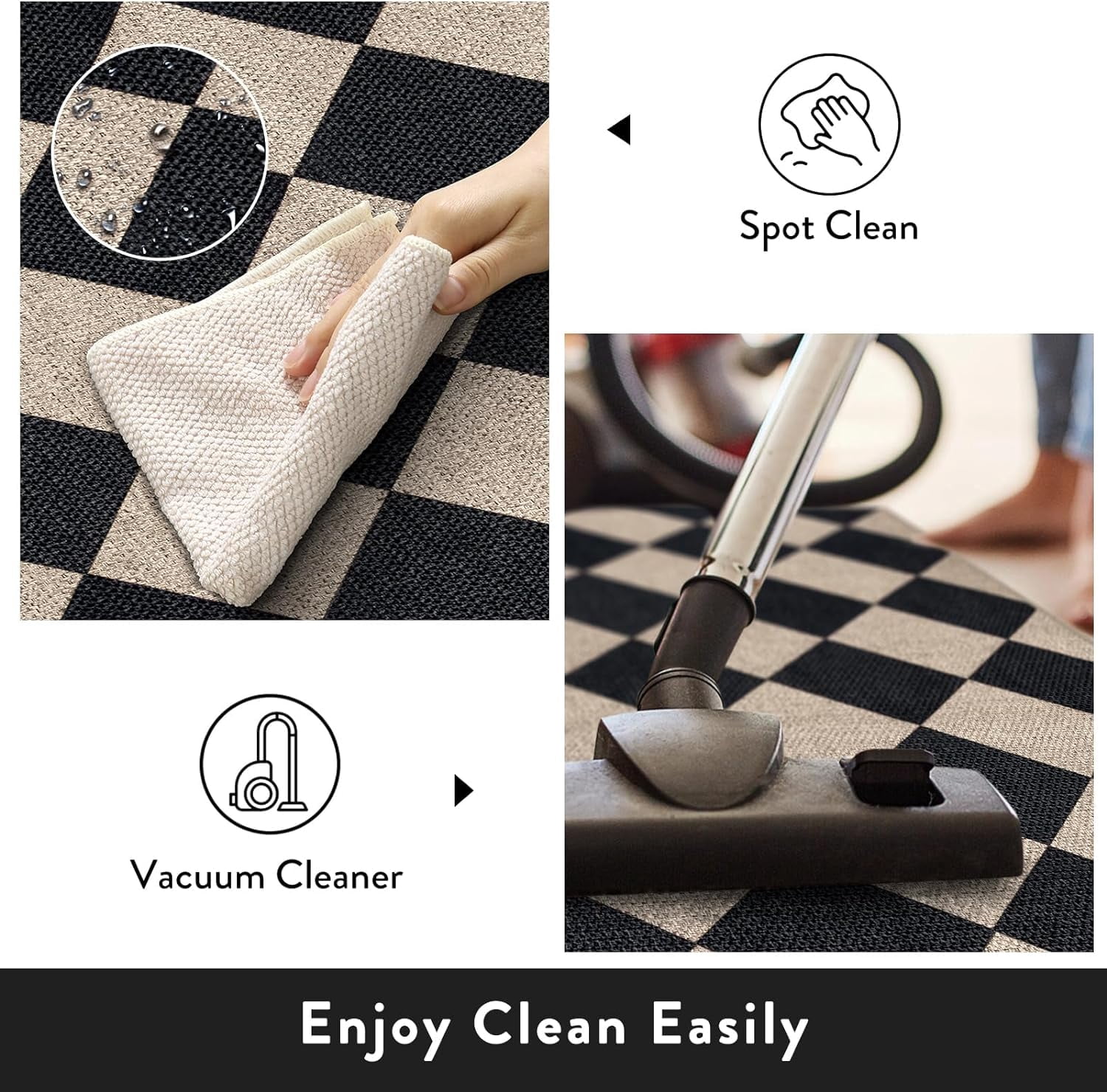 Lahome 3'x5' Checkered Easy Jute Area Rug,Outdoor Patio Rug Washable Rugs for Entryway Checkerboard Indoor Outdoor Living Room Classroom Rugs,Farmhouse Neutral Non Slip Black Carpet for Bedroom