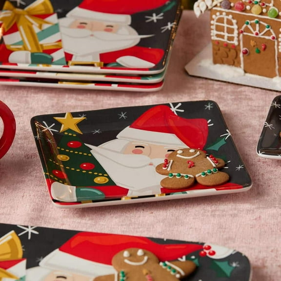 Christmas Whimsy Santa Assorted Colors Ceramic 8.5 in. Dessert Plates (Set of 4)