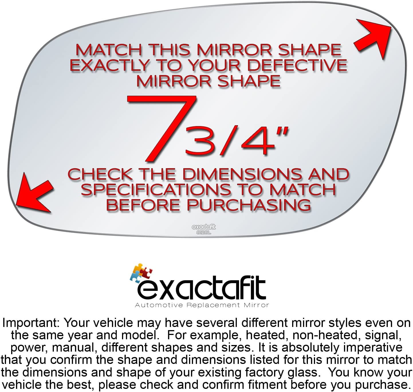 exactafit 8128L Driver Side Mirror Glass Replacement Fits 1998-2011 Lincoln Town Car Left Hand 3m Adhesives