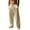 Khaki -AG09, variant on Men Linen Pants Beach Casual Cotton Summer Lightweight Elastic Waist Drawstring with Deep Pockets Khaki 3XL