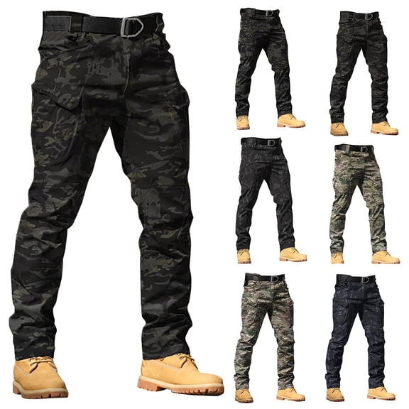 Blekii Men's Camouflage Print Cargo Pants, Water-Resistant Outdoor Work Trousers, Stretch Softshell Pants for Training, Loose Fit with Large Pockets, Durable Bottoms for Hiking,