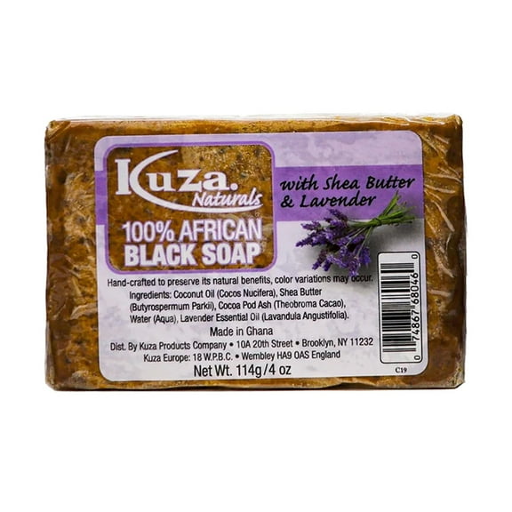 Kuza Naturals African Black Soap with Shea Butter and Lavender, 4 Oz, 2 Pack