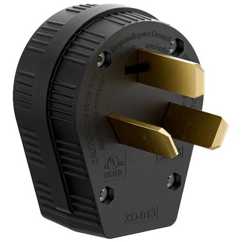 50Amp 3-Prong Dryer Nema 10-50P Plug 30/50A, 125/250V Angle Plug, 3 Pole 3 Wire Grounding Straight Blade Plug for Dyer and Ranges