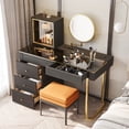 thumbnail image 5 of POVISON Mid-century Modern Makeup Vanity Table Set, LED Mirror, Tempered Glass Tabletop, 5 Drawers, Stool, Smoked Wood Veneer, 47.2", Easy Assembly, 5 of 8