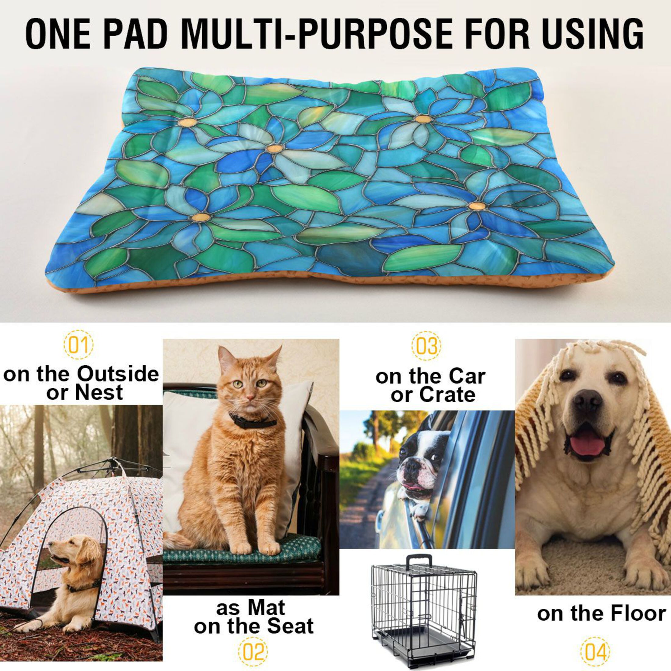 Qxltty Light Blue Green Glass Ped Pad Wear-resistant and Hard to Bite Through Sleeping Pad for Small Medium Large Dogs Winter Pet Bed 36×24in