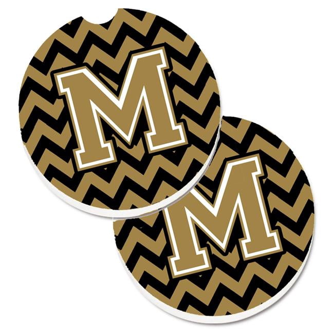 CoolCookware Letter M Chevron Set of 2 -Piece Black & Gold Absorbant Sandstone Car Coaster