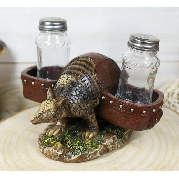 Rustic Wild Armadillo With Saddlebags Spice Delivery Salt Pepper Shakers Holder