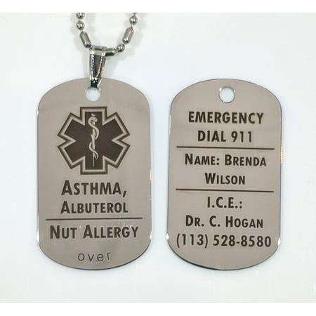 Engraved Oval Tag Pendant Custom Engraved Medical Alert Tag Pendant Necklace in Silver - free personalization ()