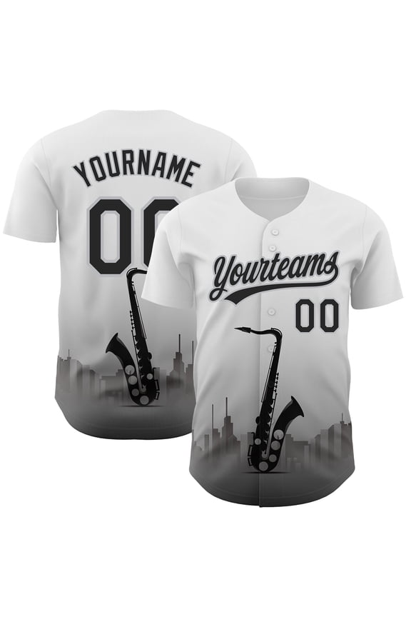 Custom White Black-Gray 3D Pattern Design City Of Jazz Music Authentic Baseball Jersey - H
