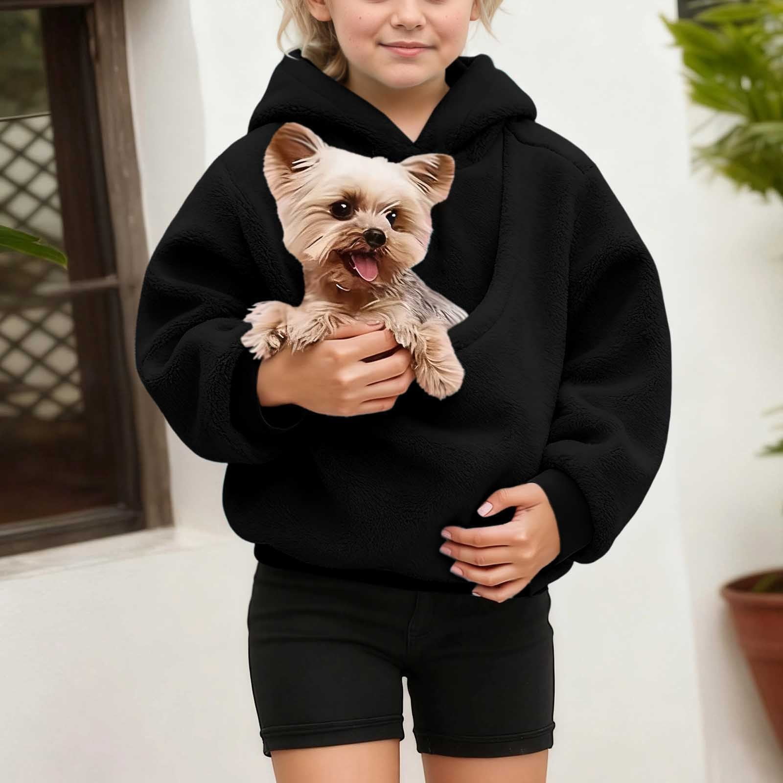 Boys Girls Dog Pouch Hoodie Fuzzy Pet Hoodie Carrier Long Sleeve Pullover Dog Pocket Hoodie Winter Clothes 13-14 Years