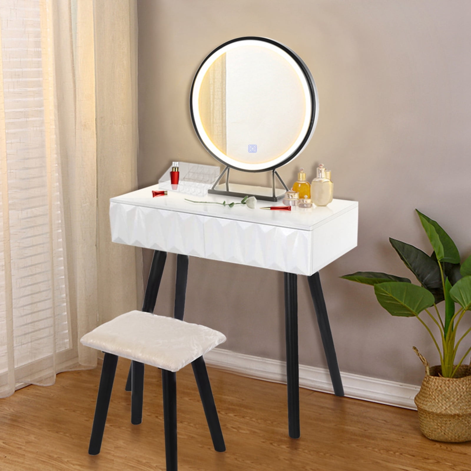 Details about   Dimming LED Light Vanity Table Set with Drawer and Mirror for Women Makeup Desk 
