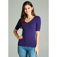 thumbnail image 4 of Essential Basic Women's Cotton Blend V Neck Tee Shirt Half Sleeves - Purple, M, 4 of 7
