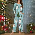 thumbnail image 2 of Tnhcen Women's Soft Holiday Christmas Snowman Print Two Piece Pajamas V-Neck Long Sleeve Pants Festive Lounge Wear Comfy Home Clothes Nightwear S-3XL, 2 of 6