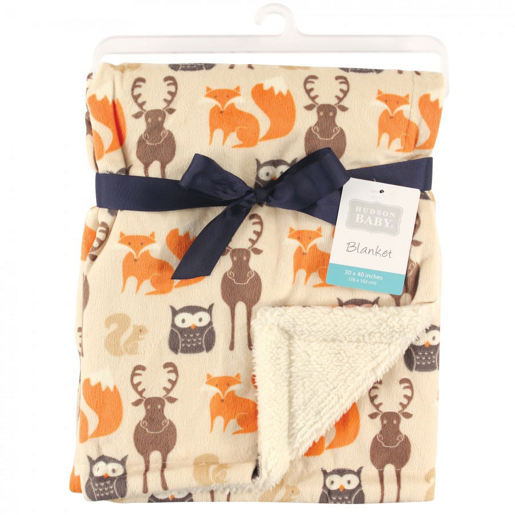 Hudson Baby Infant Boy Plush Blanket with Faux Shearling Back, Forest, One Size