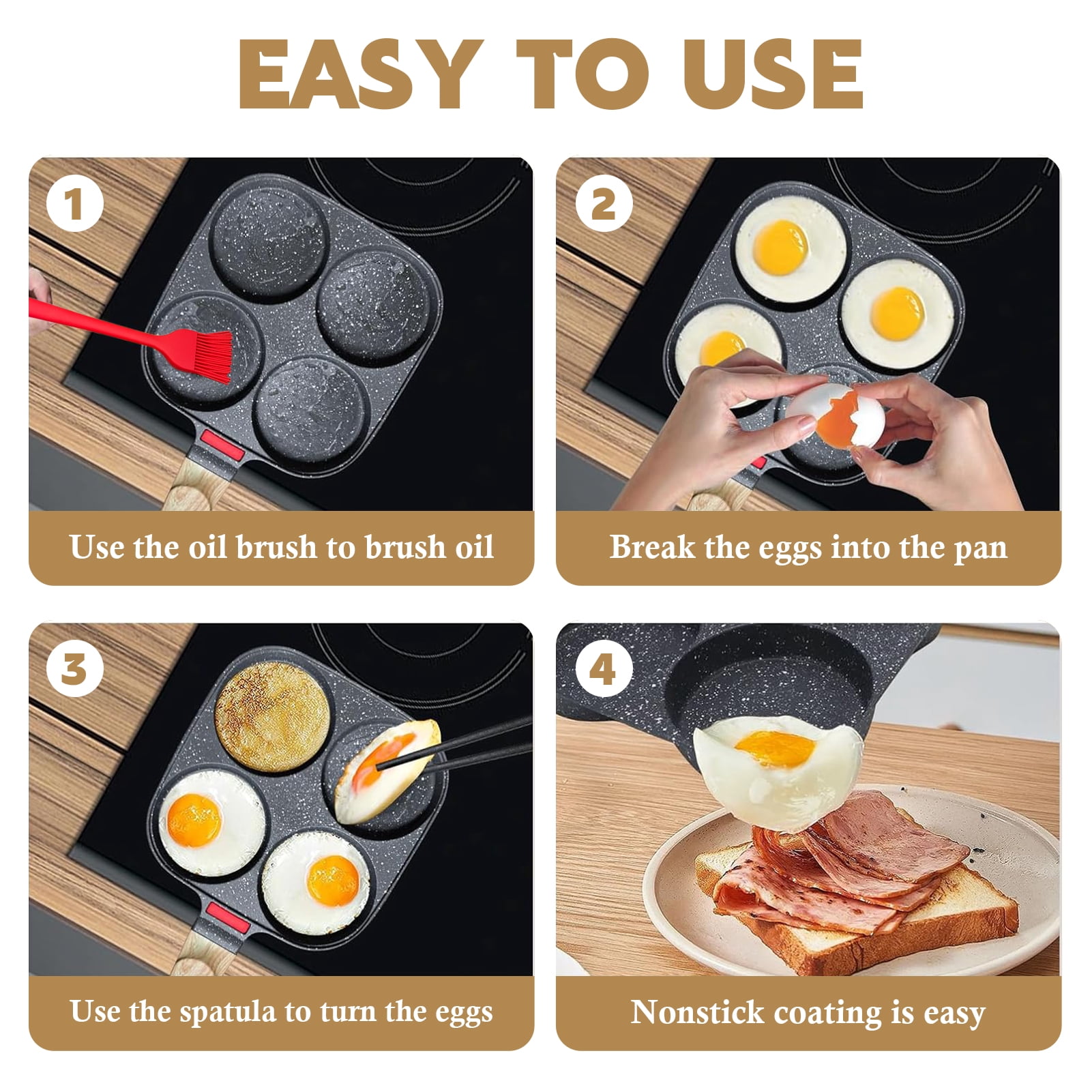 Godance 4-Cup Egg Pan Nonstick, 7.49" Frying Pan with Lid, Healthy Maifanite Stone Pan for Breakfast, Pancake, Hamburger, Burger, Sandwiches, Suitable for Gas Stove & Induction Cookware