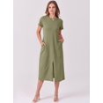 thumbnail image 2 of Vestido midi ANRABESS 2025, casual de verano, manga corta, verde militar, 2 of 6