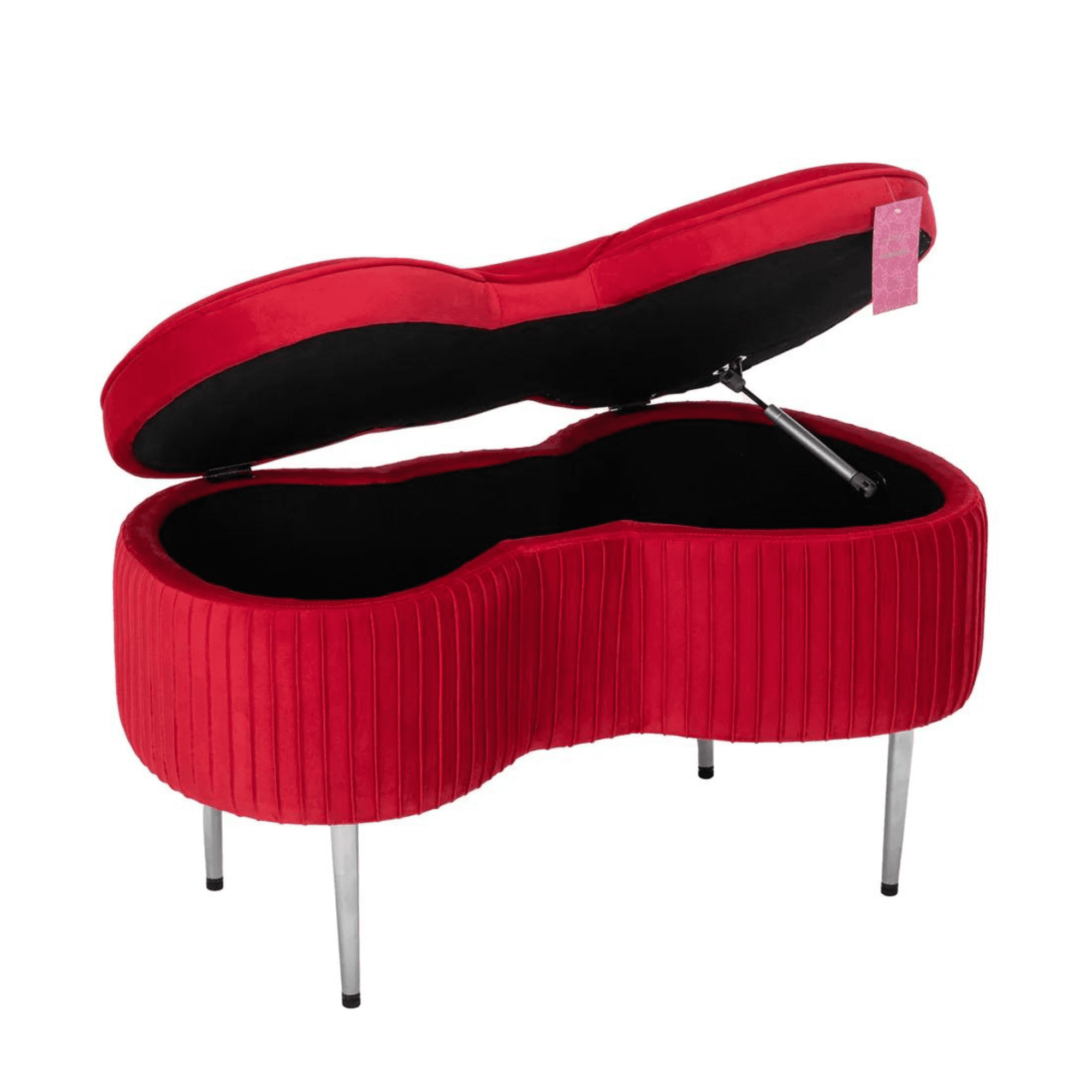 Impressions Vanity Hello Kitty Bow Velvet Ottoman Storage , Silver Metal Legs, Red