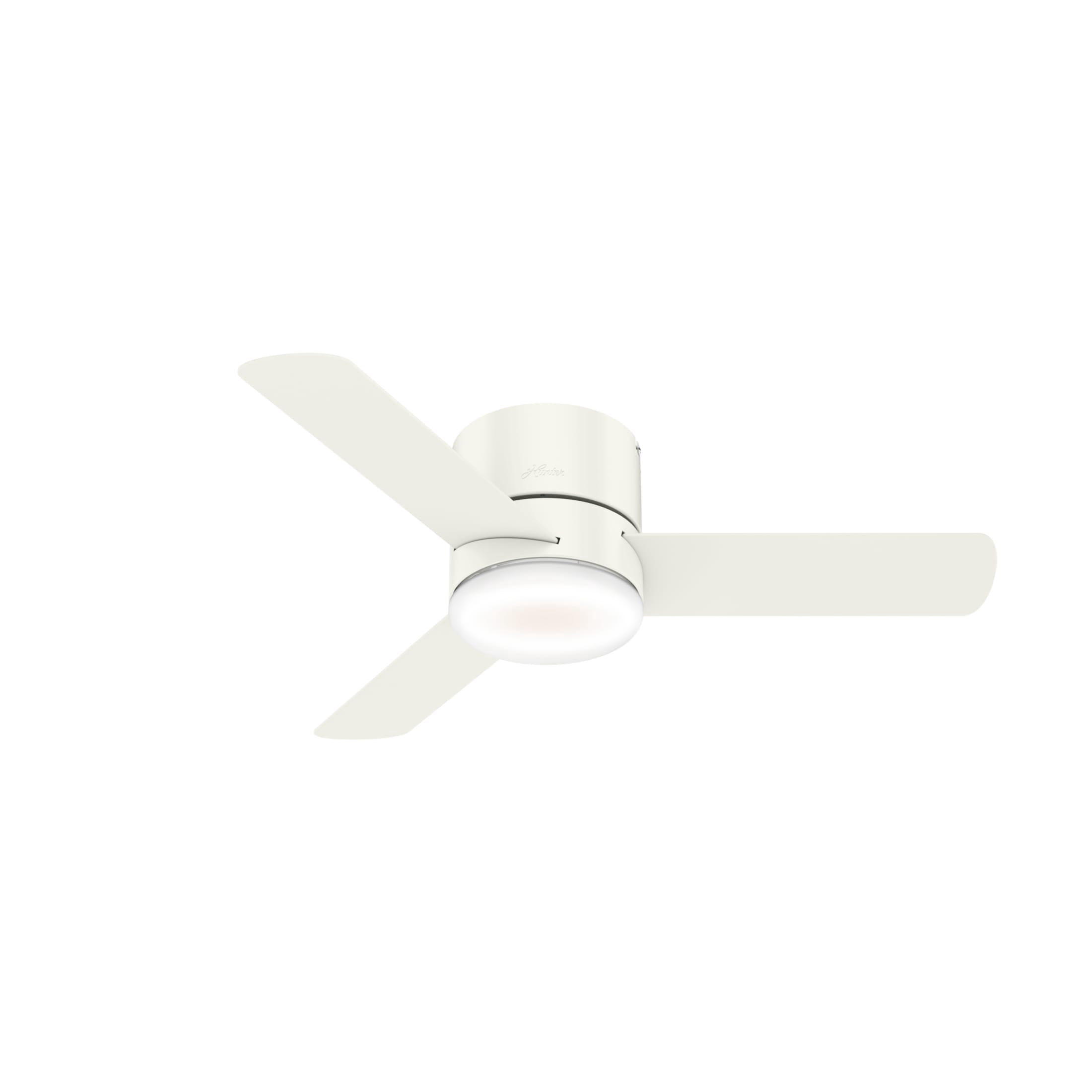 Hunter - Minimus Indoor Low Profile Ceiling Fan With Light, Remote, 44-inch, Fresh White, Casual-style, 3-speed WhisperWind Motor, 59452, for Living Rooms, Bedrooms