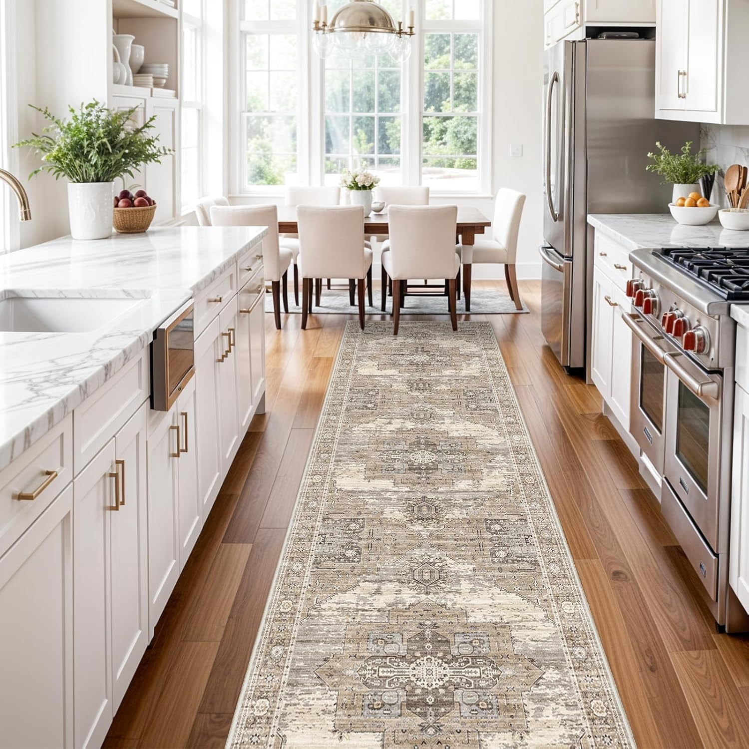RUUGME Washable 3X14 Runner Rugs - Large Boho Rugs for Living Room Stain Resistant Carpet Vintage Tribal Rugs for Bedroom Kitchen Bathroom Non Slip Backing Home Decor Floor Decoration Mat 3X14 Beige