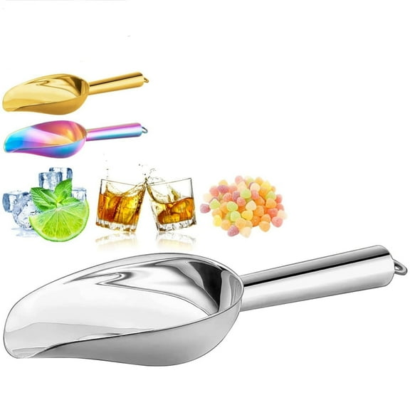 Ice Scoop, Stainless, Steel Food Candy Scoop, 6 oz Flour Scoop for Kitchen Bar Party Wedding, Multipurpose Small Scoop for Sugar/Pet Food/Bean/Popcorn/Dry Goods, Dishwasher Safe, Silver