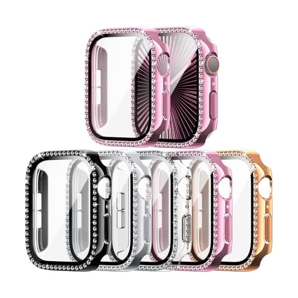 wonima02 5 Pack Bling Case for Apple Watch Series 11/10 46mm with Tempered Glass Screen Protector, Crystal Diamond Rhinestone Sparkling Full Protective Cover for Iwatch Series 11/10 46mm Accessories
