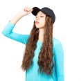 thumbnail image 3 of 20" Curly Baseball Cap With Hair Curly Long Wavy Corn Wave Hairpiece With Baseball Hat Attached Adjustable Cap Synthetic Yaki Hair for Girls Women (Black/Brown), 3 of 7