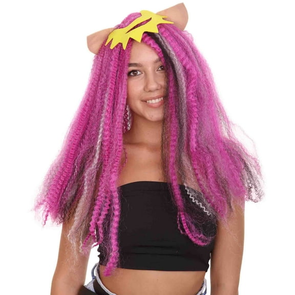 HPO Adult Monster Womens Wig | Purple Curly Long Wig | Premium Breathable Capless Cap