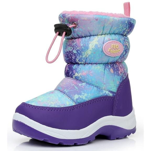 Felabo Kids Girls Snow Boots Stay Warm Water Resistant Slip Resistant Faux Fur Lined Mid Calf Winter Shoes (Toddler/Little Kid)