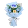 thumbnail image 1 of Ramo de flores de ganchillo con hojas de eucalipto artificiales y flores preservadas. Azul, 1 of 9