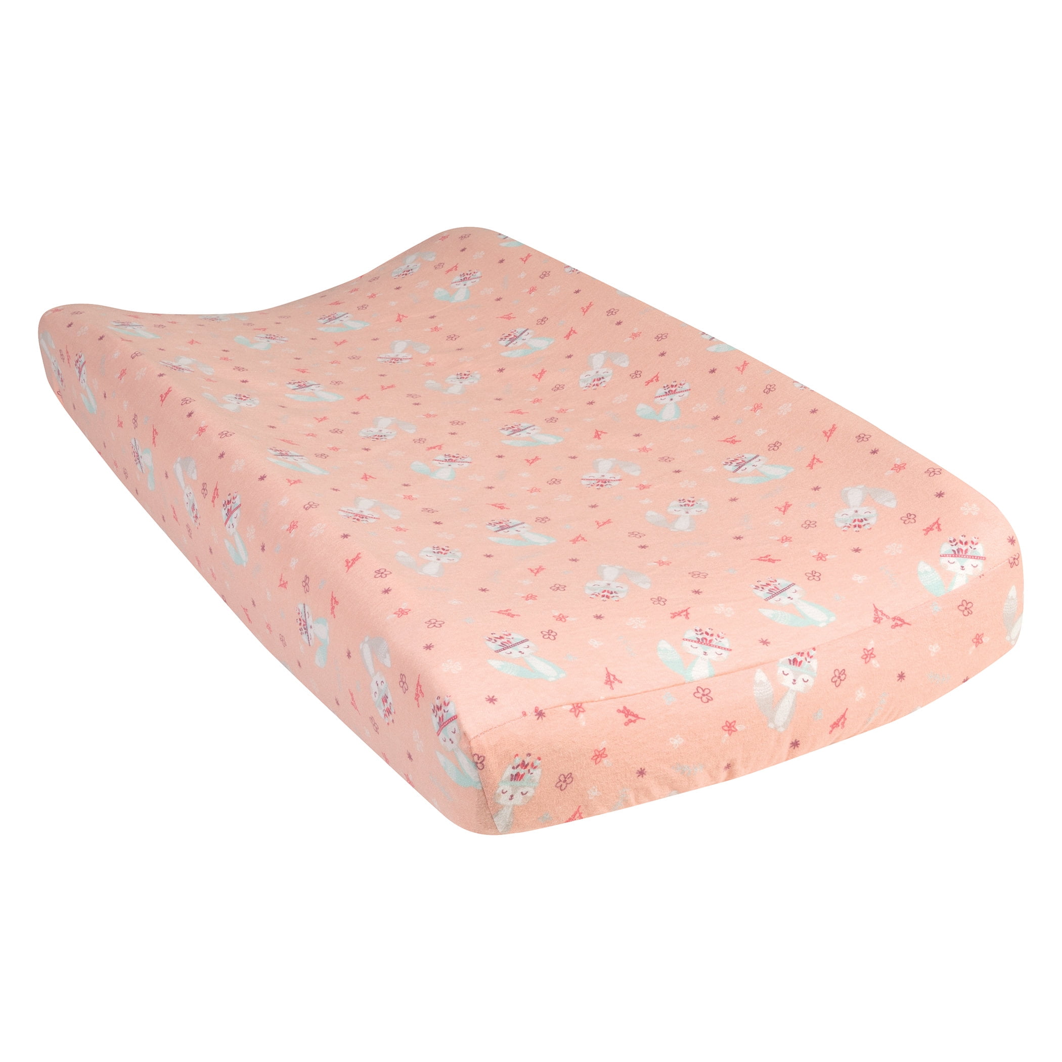 Fox and Flowers Deluxe Flannel Changing Pad Cover