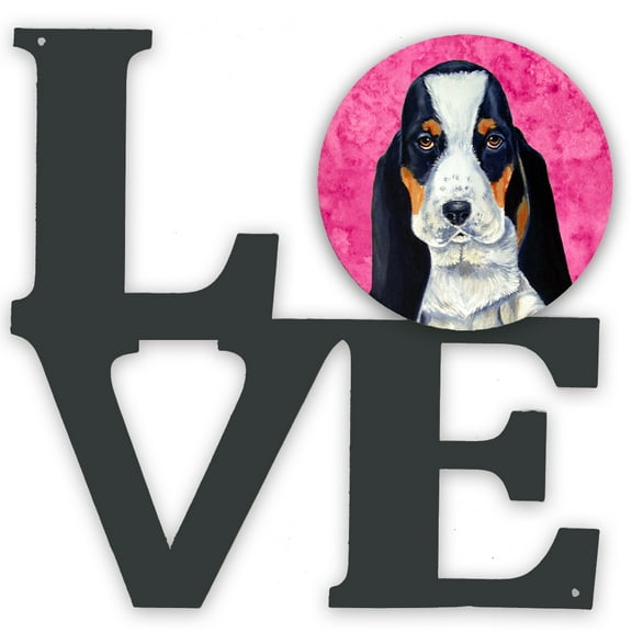 Carolines Treasures LH9374PKWALV Pink Basset Hound Metal Wall Artwork LOVE 12X12 multicolor