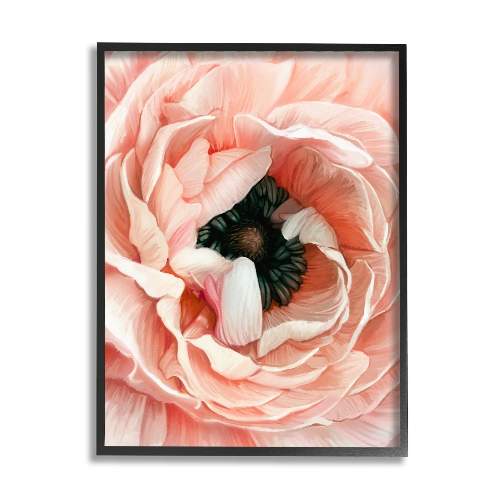 Stupell Industries Up Close Pink Peony Intricate Sunlit Petals Painting Black Framed Art Print Wall Art, Design by Ziwei Li