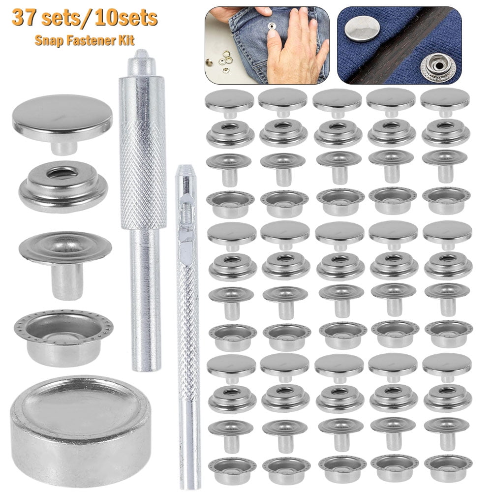 Press Studs Snap Fasteners Clothing Snaps Button with Material Hole Punch and Setting Tools for Bags Fabric Leather Craft Jeans Marine Grade Stainless Steel Clothes 10 Sets Snap Fastener Kit