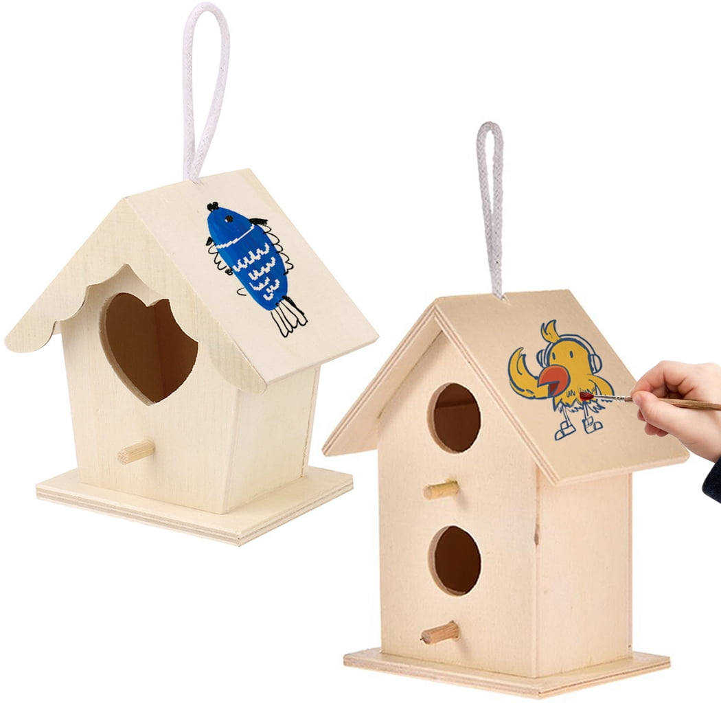 2PCS Wooden Birdhouse Kit Paintable Hanging DIY Bird House Kit For   Cc552591 419b 42e5 972a Bbbc7606f517.5a2722affda5304be9925a5f8fc3f749 