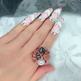 thumbnail image 2 of Nail Ring Adjustable Rhinestone Embedded Fashion Jewelry Nail Protection Crown Bowknot Flower Opening Ring for Party, 2 of 8